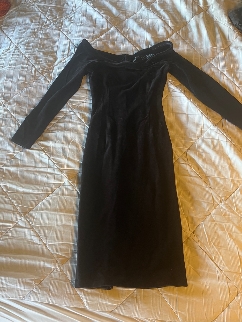 J. Crew x Mario Bellucci Black Off-Shoulder Velvet Midi Dress